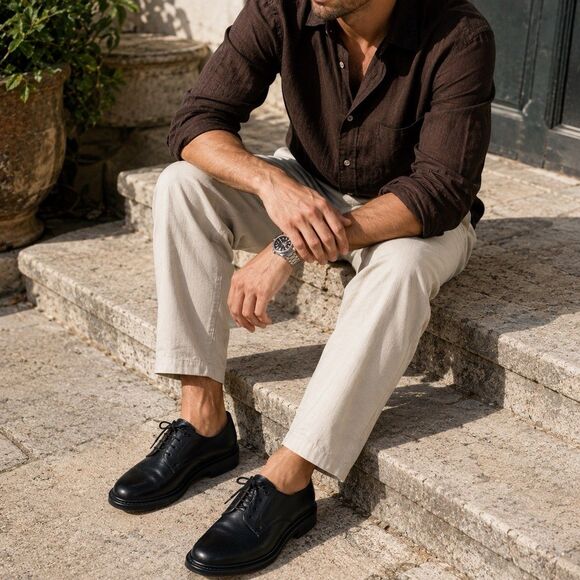 J.Crew Ludlow Mens 9.5 Black Leather Derby Shoes Old Money Preppy Euro Summer main image 9